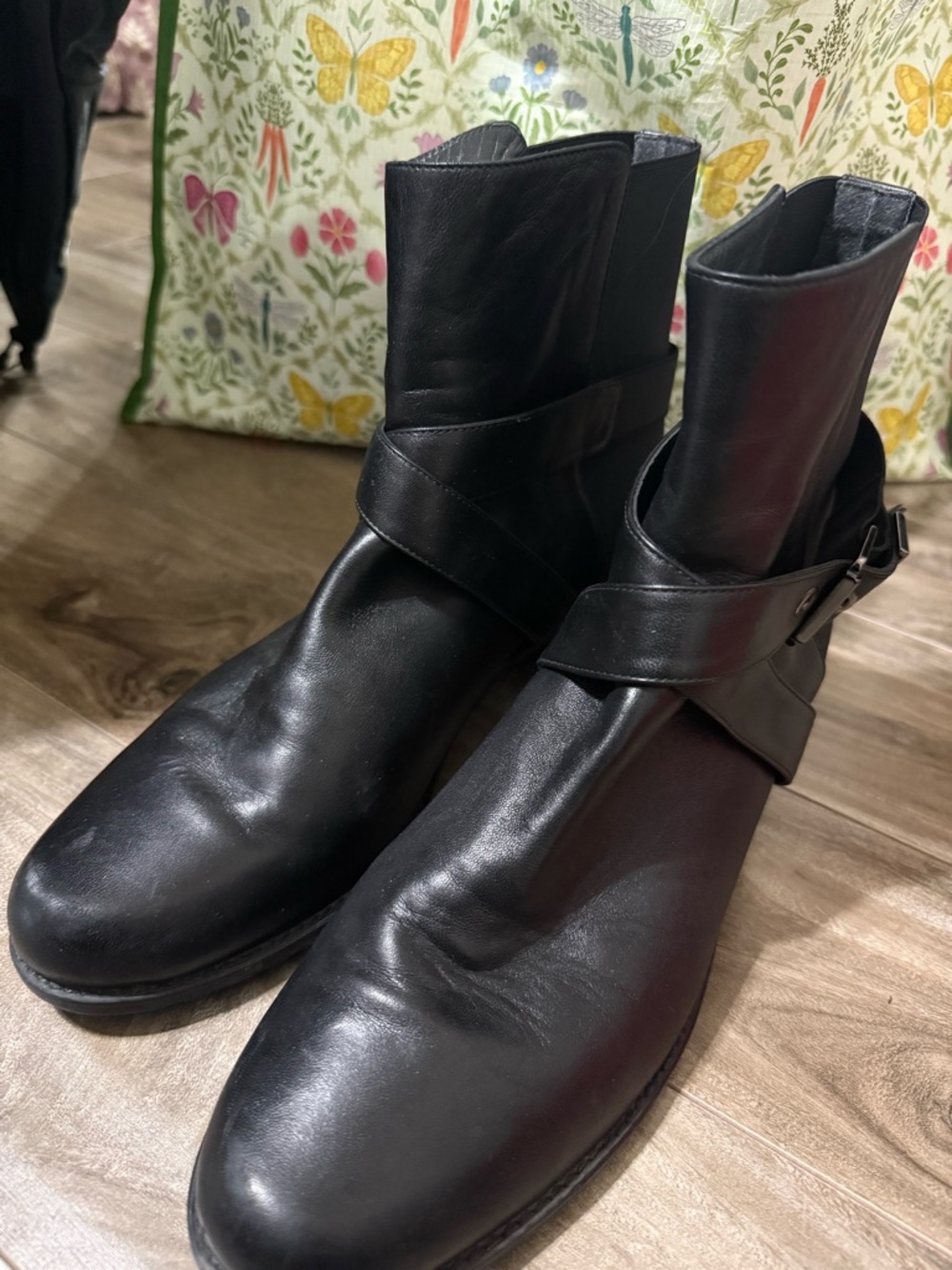 Stuart Weitzman Black Leather Ankle Boots with Wrap Detail